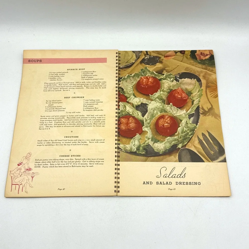 Kelvinator Book of Recipes Vtg Spiral Cookbook Art Deco Detroit Mi 50's Retro